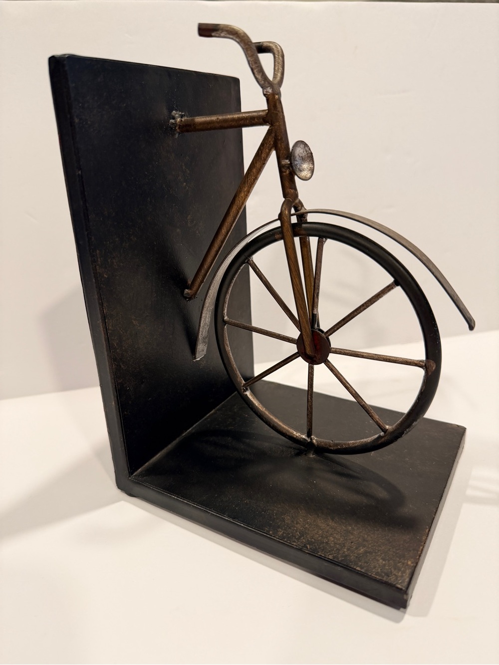 Vintage-Style Metal Bicycle Bookend in Black and Bronze Finish